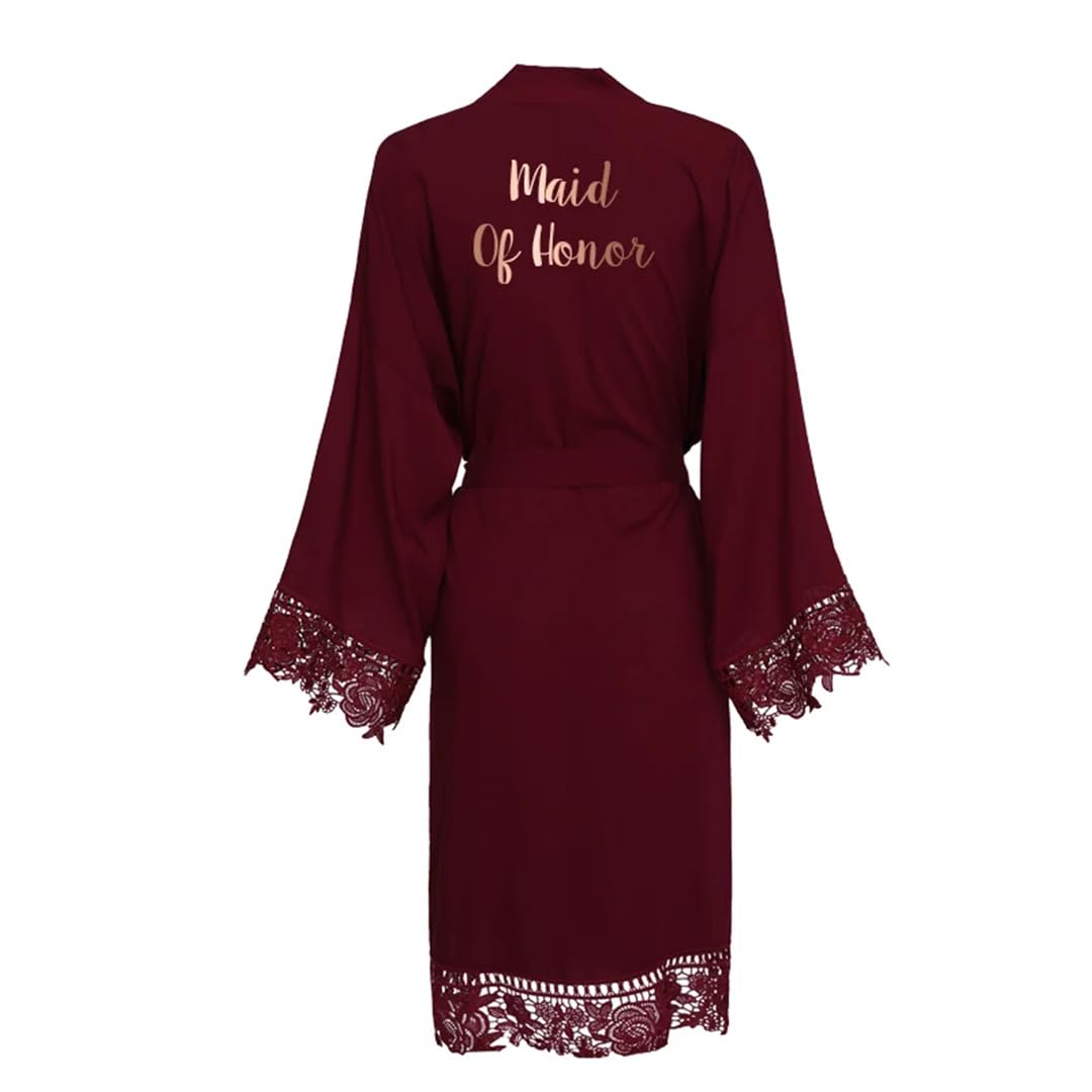 Yeuyyben Solido Rayon Cotone Kimono Vestaglia Del Merletto Delle Donne di Nozze Accappatoio Da Sposa Accappatoio Da