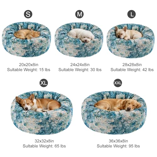 Image of Dog Calming Beds for Small Medium Large Dogs - Round Donut Washable Puppy Dog Bed, Anti-Slip Faux Fur Fluffy Donut Cuddle Anxiety Cat Pet Bed (24 inch Flower)