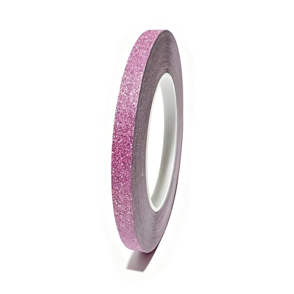 Leliafleury Pink Glitter Washi Tape, 1 Roll Self Adhesive Sparkly Decorative Tape for DIY Crafts Wrapping Scrapbook, 8mmx50m