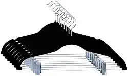 Kit 10 Cabides Veludo Presilha Preto Adulto Grande Reforçado Premium Calça Saia Camiseta