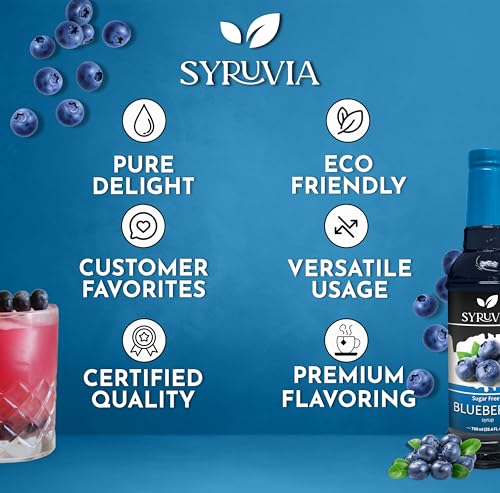 Image of Syruvia Sugar-Free Blueberry Syrup, Flavored Syrup for Drinks, Cocktails, Lemonades, Iced Teas, and Desserts - 25.4 fl oz