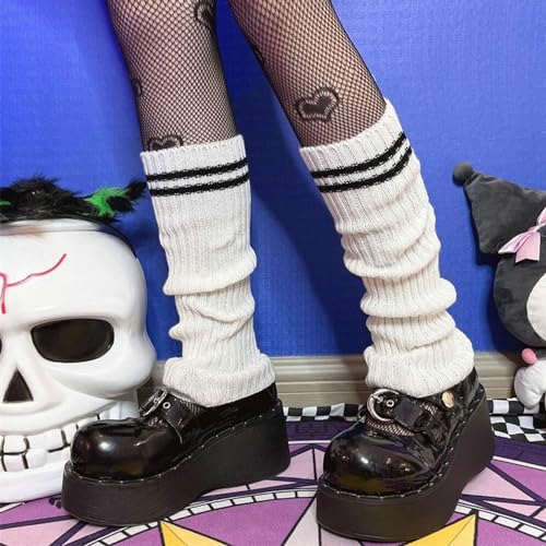 Image of Womens Knit Long Socks Leg Warmers,Japanese Kawaii Winter Boot Socks for 80s Eighty's Party Sports Yoga, 2 Pairs (Whitex2)