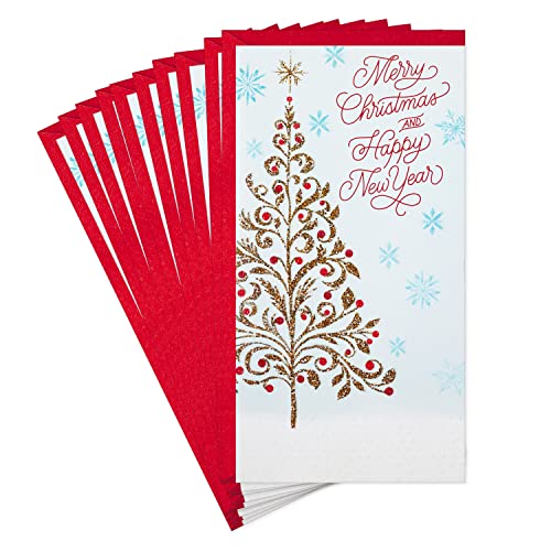 El Mejor Listado de Soportes para tarjetas de navidad los mejores 5. 49 Hallmark Paquete de soportes para dinero o tarjetas de regalo, árbol de Navidad con purpurina dorada (10 tarjetas con sobres), 41 (5XXH2326)