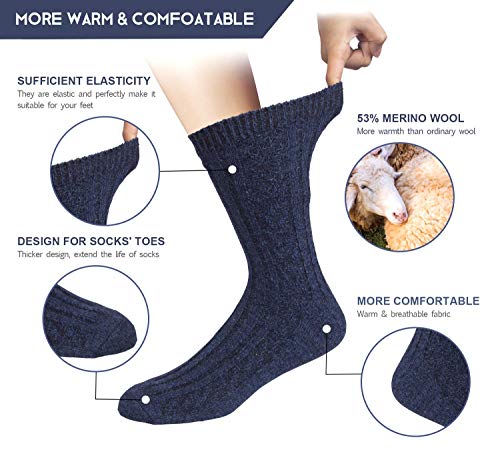 6 Pairs Merino Wool Socks for Men, Winter Warm Soft Classic Dress Breathable Lightweight Hiking Wool Calf Socks2