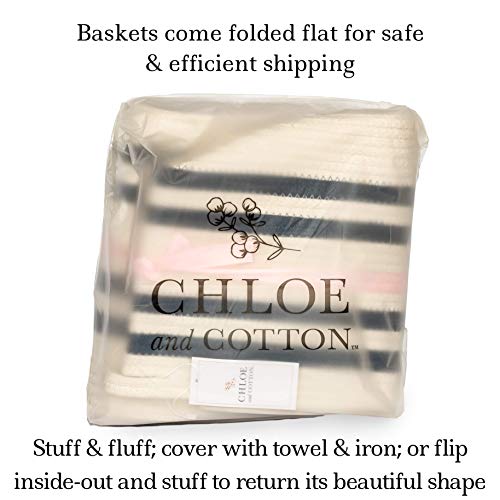 Chloe And Cotton Large Living Room Blanket Basket | Tall Woven Jute Rope Basket For Storage | 19 X 16 X 16 Inches | Laundry Hamper For Nursery & Bedroom | Cream & Navy #TOP6