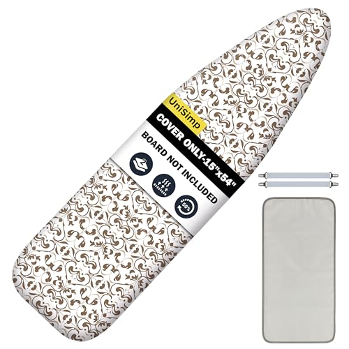 Image of Ironing Board Cover and Pad 15 inchx54 inch Extra Thick Natural Cotton, Scorch and Stain Resistant Padding, Standard Size Iron Board Cover with Fasteners Heavy Duty Elastic Edge, Heatproof Taupe