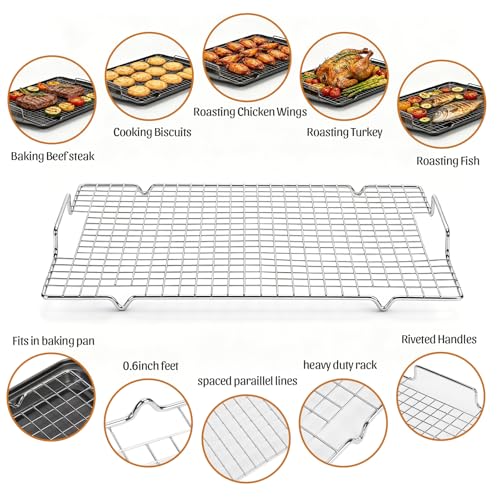 Image of 17.3 inch Large Baking Sheet with Rack & Glove, Carbon Steel Cookie Sheets for Baking, Nonstick Heavy Duty, Dishwasher Safe, Easy Clean, Dark Gray