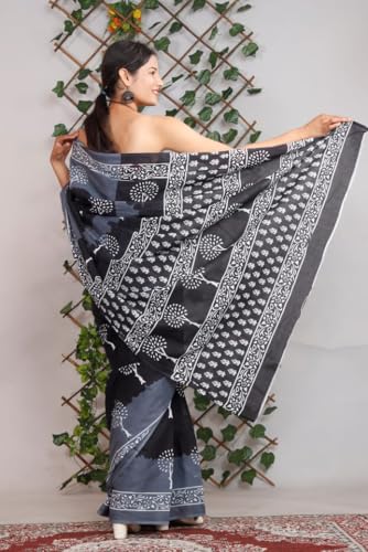 Image of Crafts Moda Pure Cotton Floral Print Saree with Blouse for Women