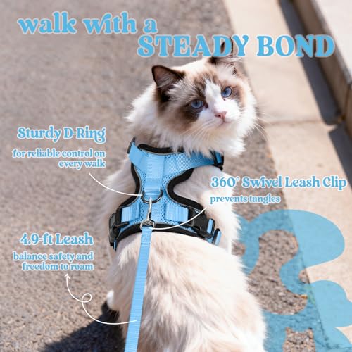 Image of rabbitgoo Cat Harness and Leash Set, Escape Proof Vest, Light Blue