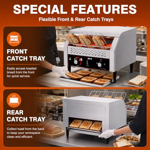 Image of PYY Commercial Conveyor Toaster 450pcs /h - Commercial Toaster for Toast, Bun, Bagel, Bread, Heavy Duty Stainless Steel Toaster Oven for Restaurant, Bakery, Buffet Use