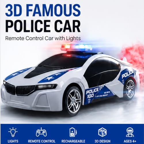 Image of SMARTBOY Remote Control Car for Kids - RC Police Smoke Racing Toy, USB Rechargeable, LED Lights Siren Sound, Mist Spray Effect, Anti Skid Rubber Tires, High Speed for Boys & Girls 4+Years (6886 Blue)