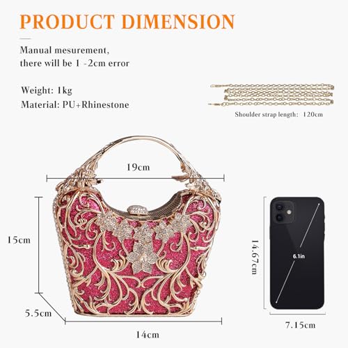 Image of CORIOS Women Rhinestone Evening Bag Sparkly Sequin Purse Crystal Clutch Bag Bridal Wedding Handbag Glitter Shoulder Bag