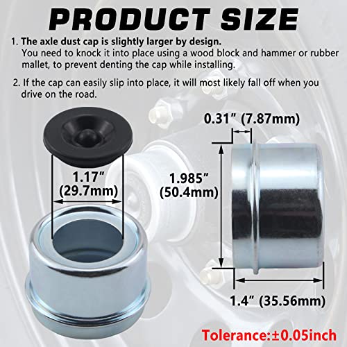 Grepspud 4Pcs 1.98'' Trailer Hub Bearing Dust Caps, Trailer Axle Dust Cap Cup Wheel Center Grease Cover Caps & 4Pcs Extra Rubber Plugs For 2000 To 3500 Lb Boat Trailer Dexter Ez Lube Trailer Camper Rv #TOP4