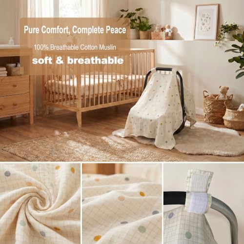 Image of Beatoutou Baby Car Seat Cover，100% Muslin Cotton Carseat Covers for Baby Boy /Girl,UniversalInfant Car Seat Cover for Newborn Summer Essentials,Soft & Breathable