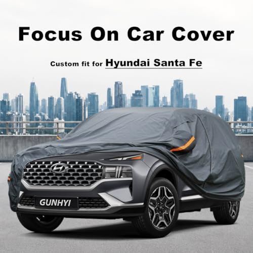 Image of GUNHYI Premium Car Cover Custom Fit Hyundai Santa Fe Santafe (2006-2026), 16 Layers Heavy Duty Car Cover Waterproof All Weather with Zipper Door for Sun Rain Snow Dust Uv Protection