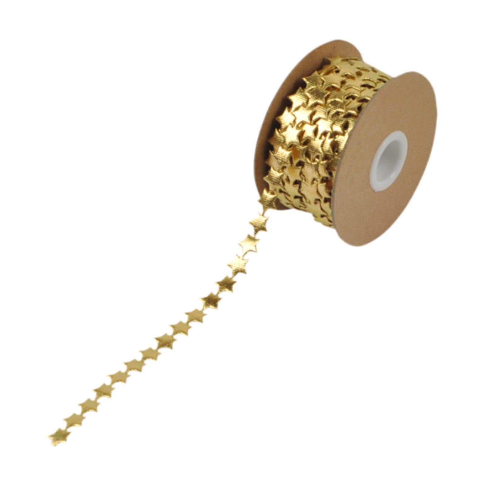 Polyester Decorative Ribbon Roll, Gold Star Pattern, 10 m | Reusable polyester ribbon with gold star design for gift wrapping, craft projects, wreath making and decorative displays.-image-37