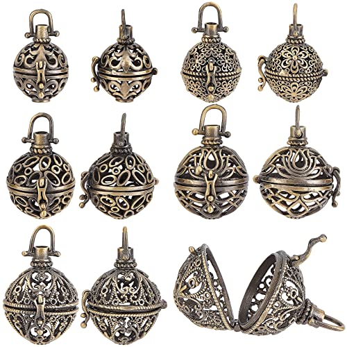 SUNNYCLUE 10Pcs 5 Styles Cage Charms Spiral Spring Bead Hollow Cages Pendants Brass Locket Charm for DIY Lava Stone Beads Gemstone Necklaces Bracelet Jewellery Making Supplies