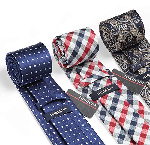 Image of HISDERN Mens Ties and Pocket Square Set Business Elegant Ties for Men Classic Lot 3 Pcs Wedding Party Neckties & Handkerchief