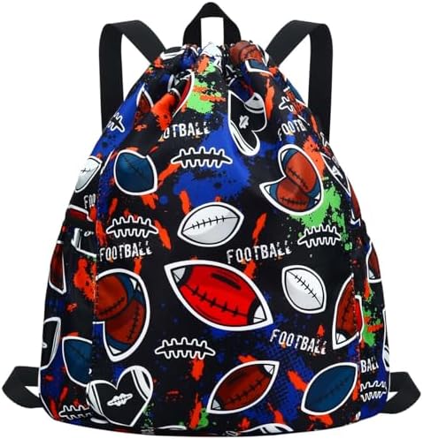RHCPFOVR Drawstring Backpack for Kids – Football Bags for Girls Mini Gym Dance Beach Swim Travel Bag With Two Water Bottle Holder