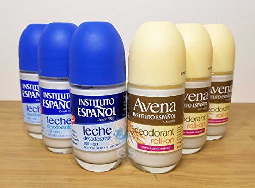 Instituto Espanol Deodorant Avena & Leche Roll On Combo (6 Pack). 080585090197 antiperspirant roll-on beauty makeup men woman bath desodorante shower shampoo conditioner body products