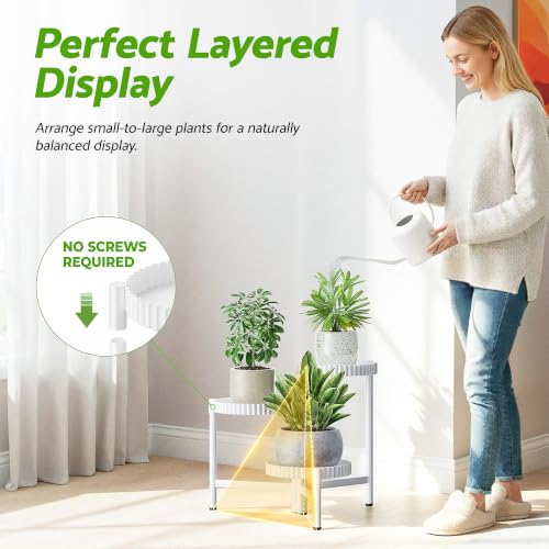 NQW 3 Tiered Tall Plant Stand Indoor Outdoor, Metral Flodable Plant Stand for Corner Display Rack Shelf, Multi-Tier Folding Planter Pot Holder Flower Stand for Living Room Balcony Garden Patio - WhiteFloroma by NQW - Used condition - Image 6