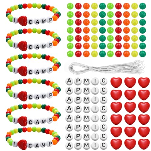 Tondiamo 36 Sets Summer Camp Crafts Camping Party Favors I Love Camp Beaded Bracelet Craft Kit Colorful Travel Camping Wristband Beads Bulk for Birthday Classroom School Rewards Activities