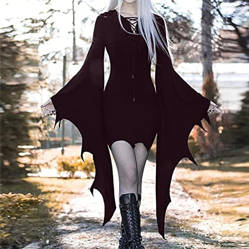Generisch Heksenjurk voor dames, Halloween, gothic, maten S-5XL, middeleeuwse hekset, vintage jurk met trompetmouwen, Victoriaanse vampier, cosplay, carnavalskostuum, rood #1, L