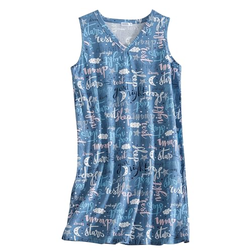 Image of PNAEONG 3 Pack Womens Cotton Nightgown V Neck Nightshirts Sleeveless Sleepwear Casual Print Sleepdress