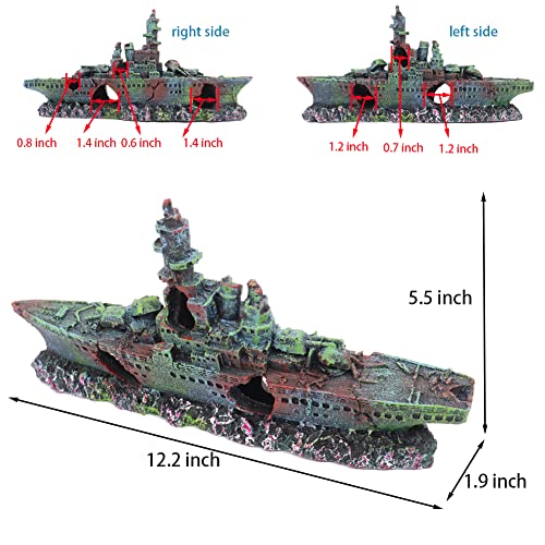 Image of Ulifery Aquarium Shipwreck Sunken Pirate Ship Boat, Battleship Aquarium Decorations Fish Tank Shipwreck Decorations Military Ship for Betta, Middle Size