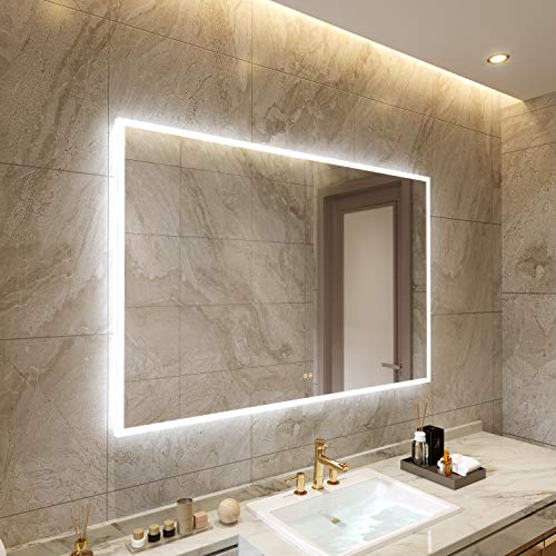 Petus Petushouse 55 X 36 Inch Led Lighted Bathroom Mirrors, Acrylic Frame Wall Mounted White Light Dimmable Anti-Fog Memory Button Waterproof Cri>90 7Mm Copper Free Mirrors, Vertical & Horizontal #TOP4