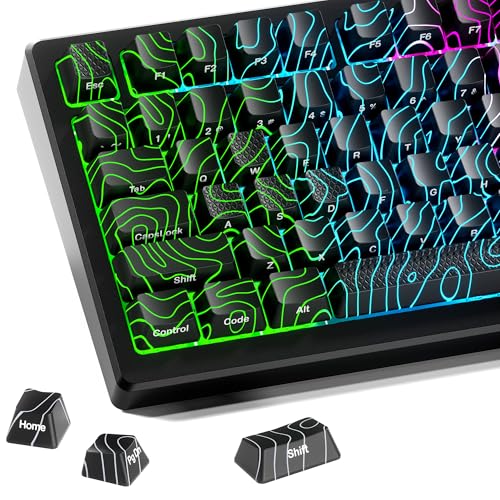 HITIME XVX Shine Through Keycaps w/IMD Tech, Custom Topographic Keycaps 60 75 100 Percent, Black Key