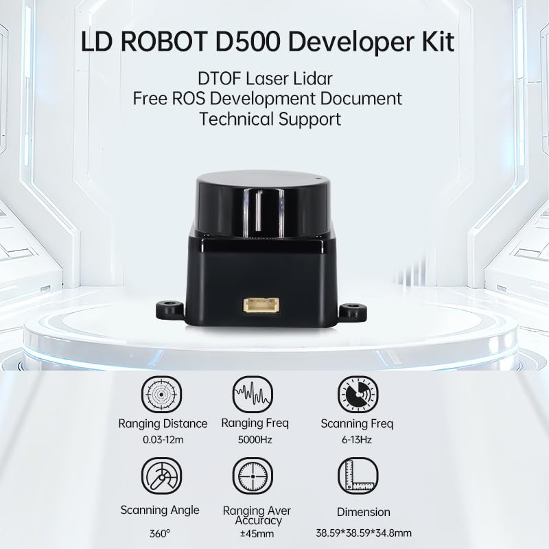 MENGJIE STL-19P 360 Degree LiDAR Scanner, 12M Radius TOF Laser Distance Sensor with 5000Hz Sampling Rate, DToF Lidar Module Kit for ROS, Raspberry Pi, Arduino, Robot SLAM Mapping and Navigation