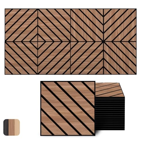 Image of WoveN SounD Acoustic Wall Panels, Teak, 16 Pack, 12x12 in | Self-Adhesive, NRC 0.95, Carved Pattern, Sound Proof, Echo Reduction, Sound Dampening, Home Studio, Office, Gaming Room