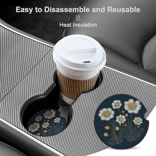 Portavasos para carros con diseño floral blanco, pack 2 miniatura 4
