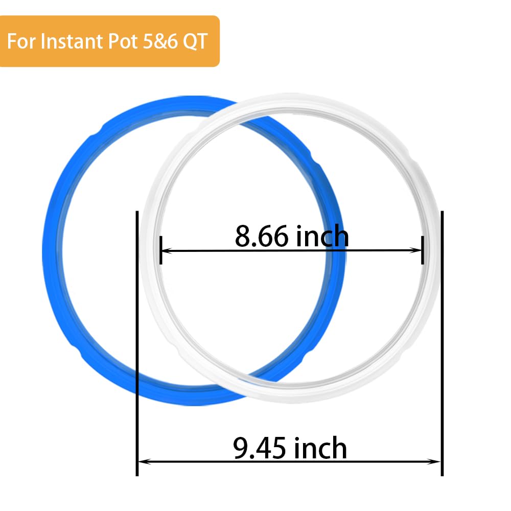 2 Pack Sealing Ring 6qt for Instant Pot Sealing Ring for 6 & 5qt Insta Pot, Food-grade Silicone Seal Rings Replacement for Instant Pot 6 Quart, Gasket for Instantpot Sealing Ring 6 qt Clear, Blue