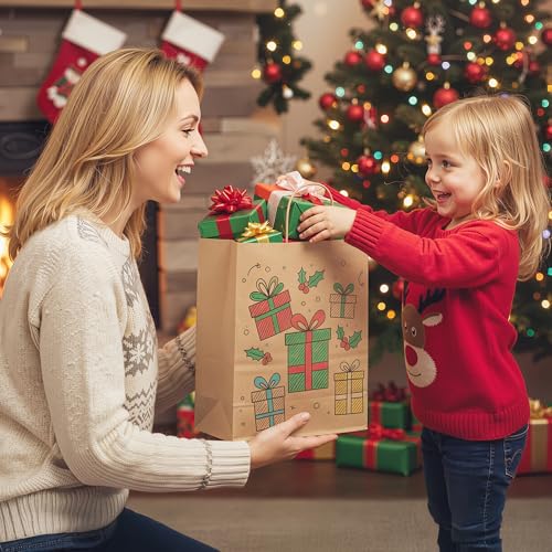 Image of Simple Deluxe Value Pack of 50 Kraft Paper Bags with Handles (10x5x13 Inch) - Made in USA from 90GSM 100% Recycled Paper for Retail, Bulk Savings for Retail, Stores & Gift Packaging