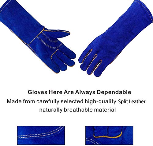 Image of Animal Handling Leather Gloves Kevlar Gauntlet for Saftey Against Cats, Dogs, Reptile, Birds, Snakes (18 inches - (Pack of 1 Pair), Blue-Blue)