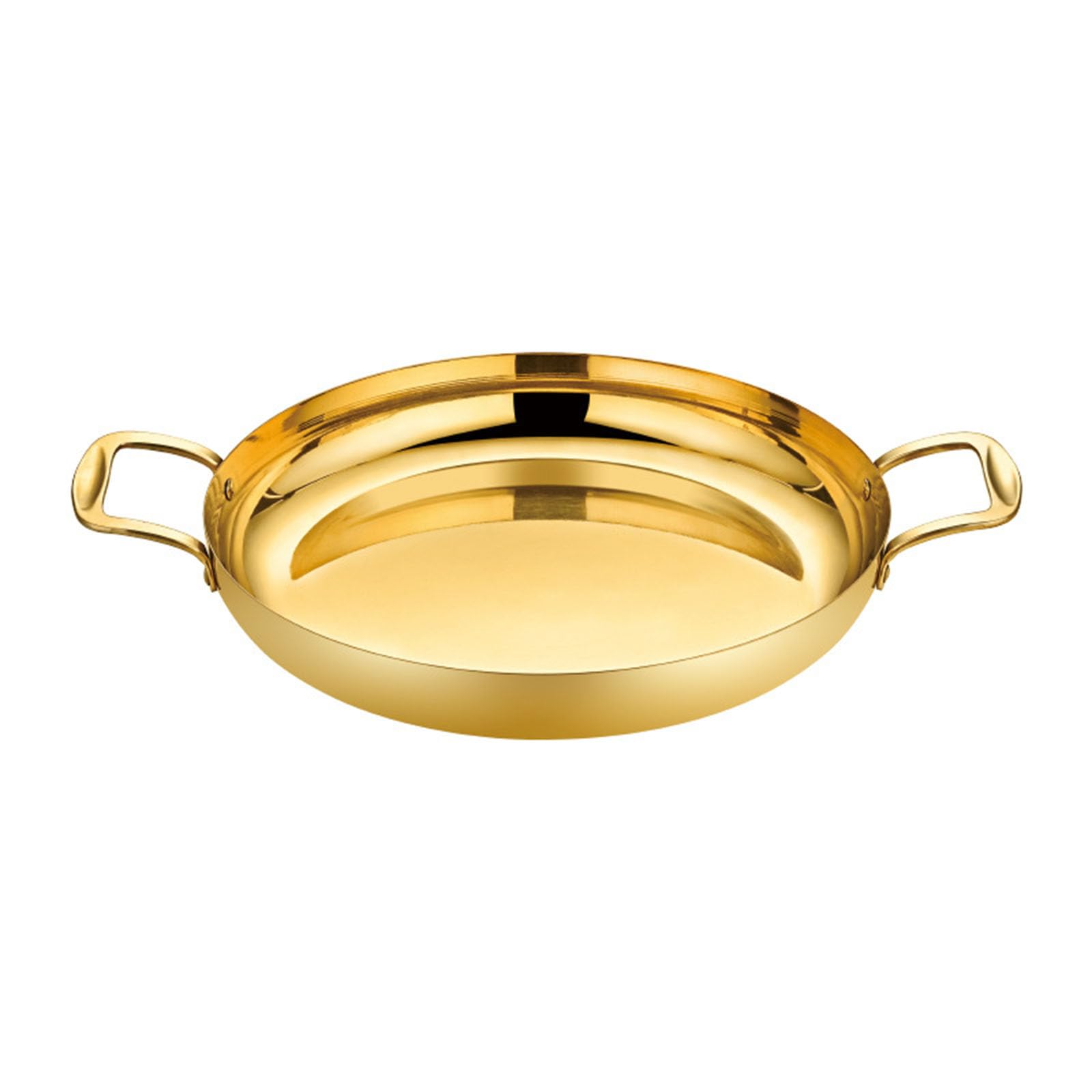 Paellera dorada de acero inoxidable sartén grande, plancha, sartén grande con tapa, olla jumbo, sartén de inducción, apto para lavavajillas y horno para cocinar en casa, dorado, 36 cm