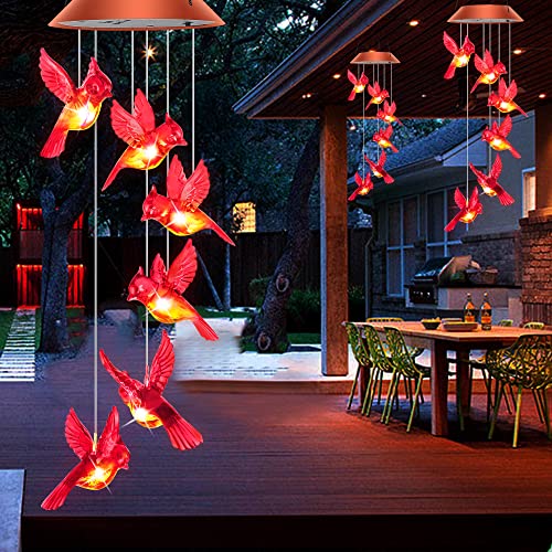 Cardinal Wind Chimes Solar Cardinal Bird Wind Chimes Outside Moms Gifts Unique Cardinal Gifts for Women Red Bird Outdoor Decor Garden Gifts for Grandma mom Memorial Wind Chimes
