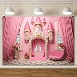 Picture of YongFoto Pink Princess Castle Backdrop 7x5ft Sofa Flowers Vases Curtain Door Room Interior Photography Background Girl Baby Kids Birthday Wedding Baby Shower Party Banner Living Room Decor