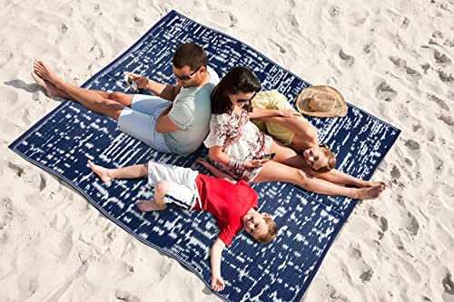 Beverly Rug Abstract Outdoor Rugs 8X10 Waterproof Reversible Plastic Straw Rug Outdoor Carpet, Outside Mat For Patio, Camping, Picnic, Porch, Deck, Rv, Beach, Pool, Blue And White #TOP2