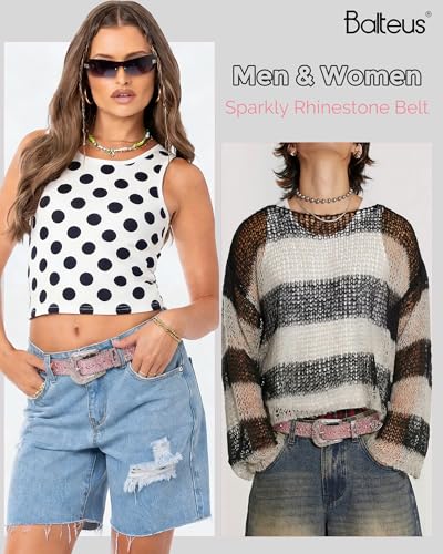 Image of Sparkly Rhinestone Diamond Sequin Studded Belt for Men & Women - Western Cowgirl Cowboy Style