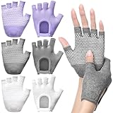 Shyyween 3 Pairs Silicone Non Slip Fingerless Yoga Gloves Antislip Pilates Gym Exercise Workout Gloves Weight Training Mitten for Most Women Men(Gray, Purple, White)