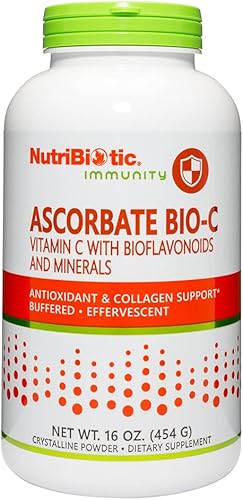 NutriBiotic - Ascorbate Bio-C, 16 onzas  Polvo efervescente de vitamina C con bioflavonoides y minerales de limón calcio, magnesio, zinc, selenio y