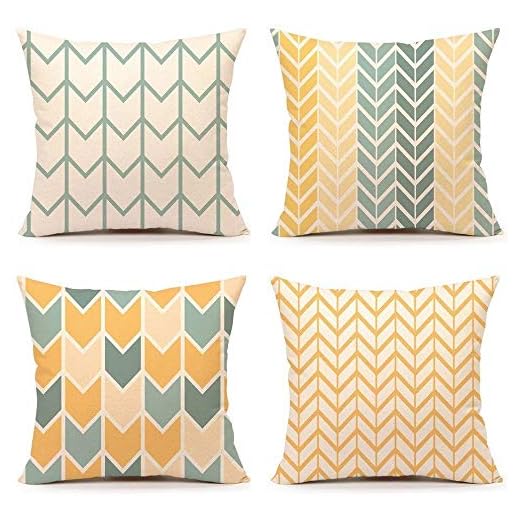 TIDWIACE Amarillo y Verde Hogar Algodón Lino Funda de Cojine del Sofá - Throw Cojín Decoración Almohada Caso de la Cubierta Decorativo para Sala de Estar para Sala de Estar sofás 45x45Cm Set de 4