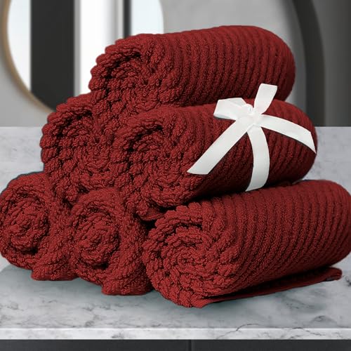 VOOVA & MOVAS Red Washcloths, 6PC 13"x13" - 100% Cotton