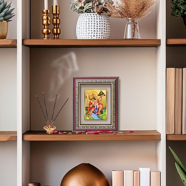 Image of DIVINITI Hanuman Carrying Sanjeevani Mountain 24K Gold Plated Foil Wall and Tabletop Photo Frame for Home Decor, Puja Room, Luxury Gifting | DG Frame 105 S1 (16x13.5 CM)
