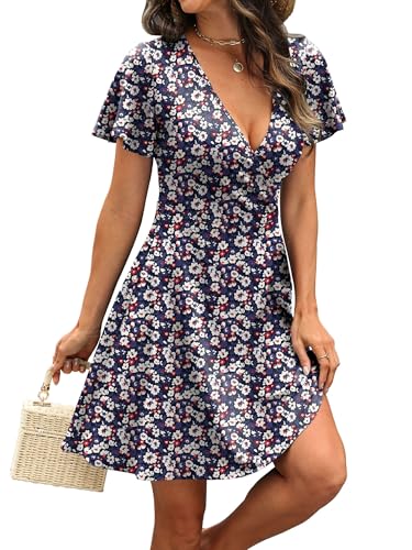 Image of RUMIA Women Casual Dresses Wrap V Neck Dress A-Line Summer Sundress Fashion