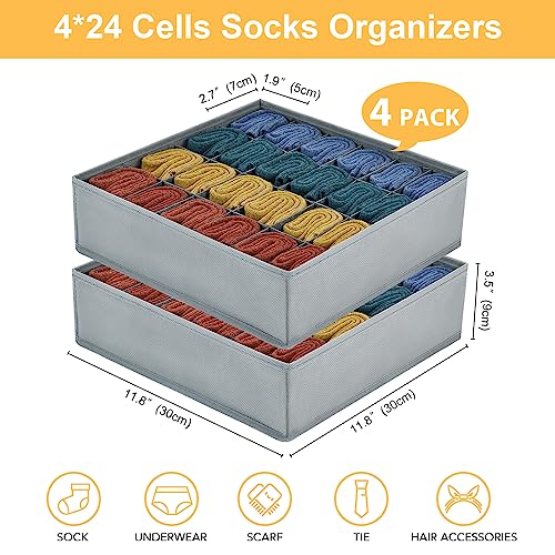 Joyoldelf Drawer Organiser, Set of 4 Foldable Sock Organisers, Wardrobe Storage Organiser with 24 Cells - Image 2