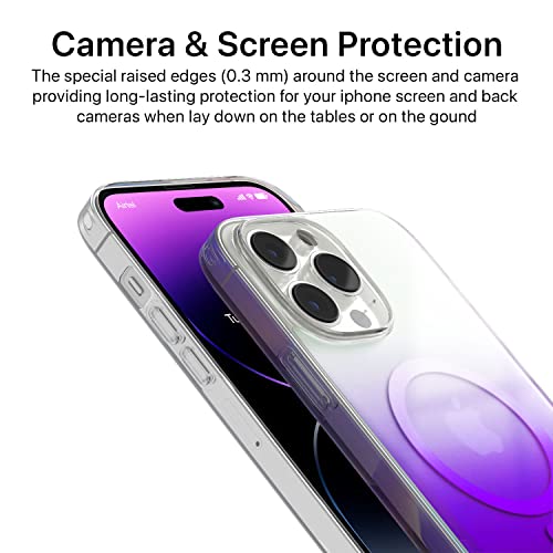 Image of eller sante Zurich MAGPRO Gradient Colored for iPhone 14 Pro Case Cover, Transparent, 6 Feet Drop Protection, Shockproof, Scratch Resistant, Slim, Compatible with MagSafe Back Cover - Purple